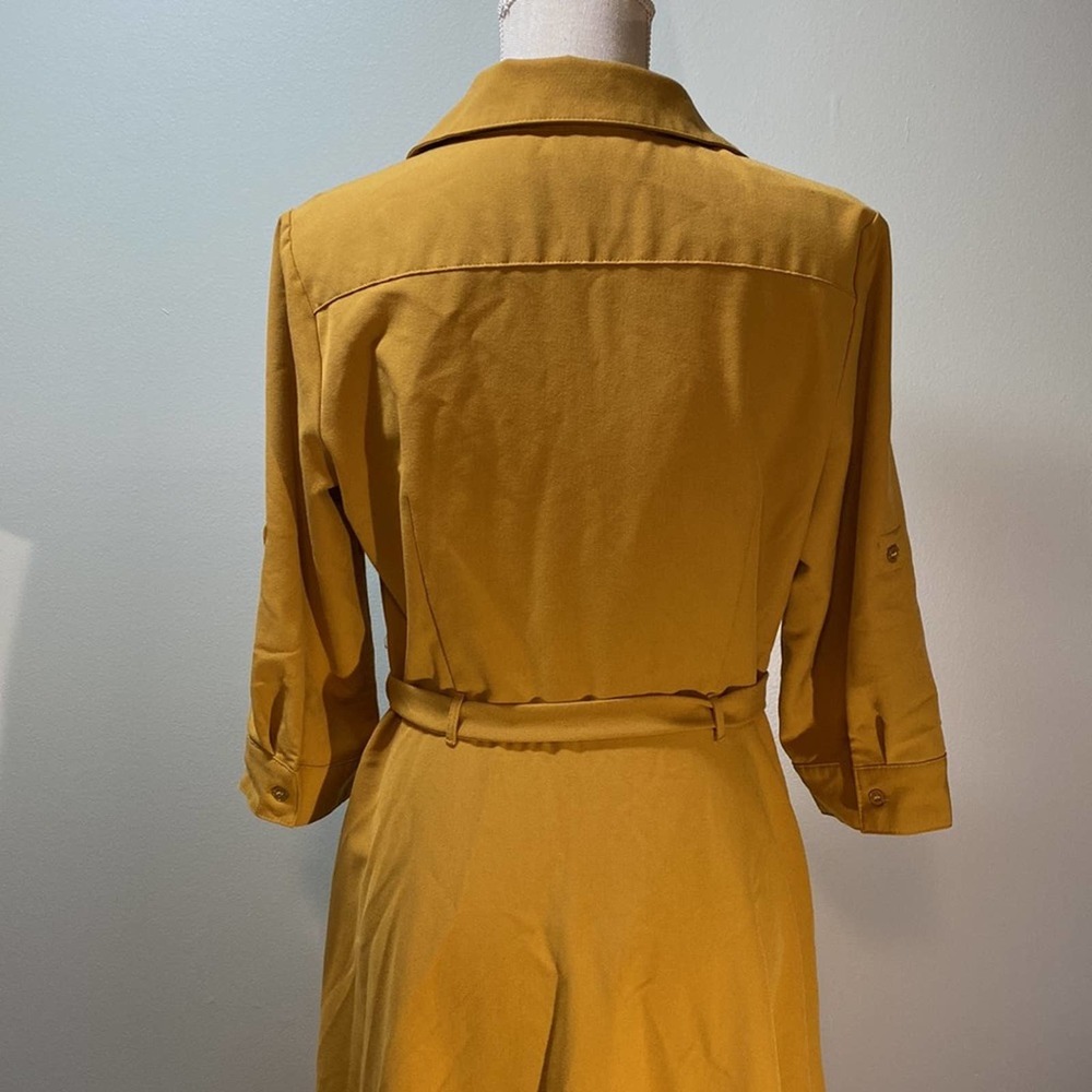 Sharagano Mustard Yellow Midi Shirt Dress - Picture 8 of 13